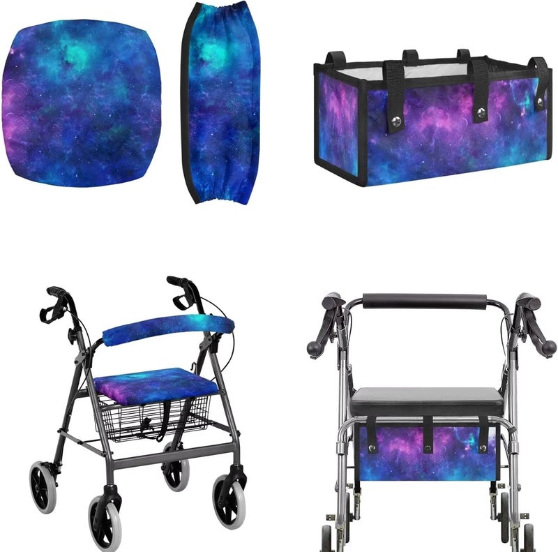 LedBack 3 Pcs Sets Rollator Walker Accessories Galaxy Print Universal Fit Walker Seat Cover Rollator Walker Seat & Backrest Covers, Rollator Storage Under Seat Bag - Image 1